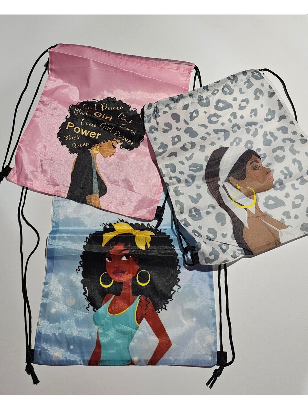 3pcs Girl Power Pink Drawstring Backpack